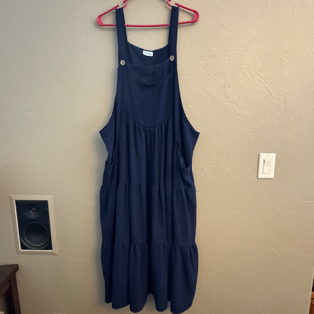 Moon Wood Navy Blue Tiered Overall Pinafore Dress 3XL